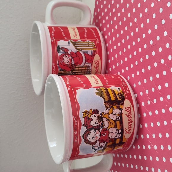 Vintage Adorable Campbell's Soup Mugs Red For Two!! - Picture 1 of 4